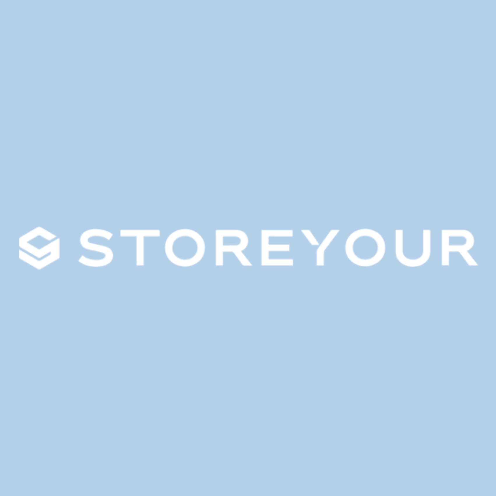 White text on a light blue background reads “STOREYOUR” with a hexagonal cube logo to the left of the text.