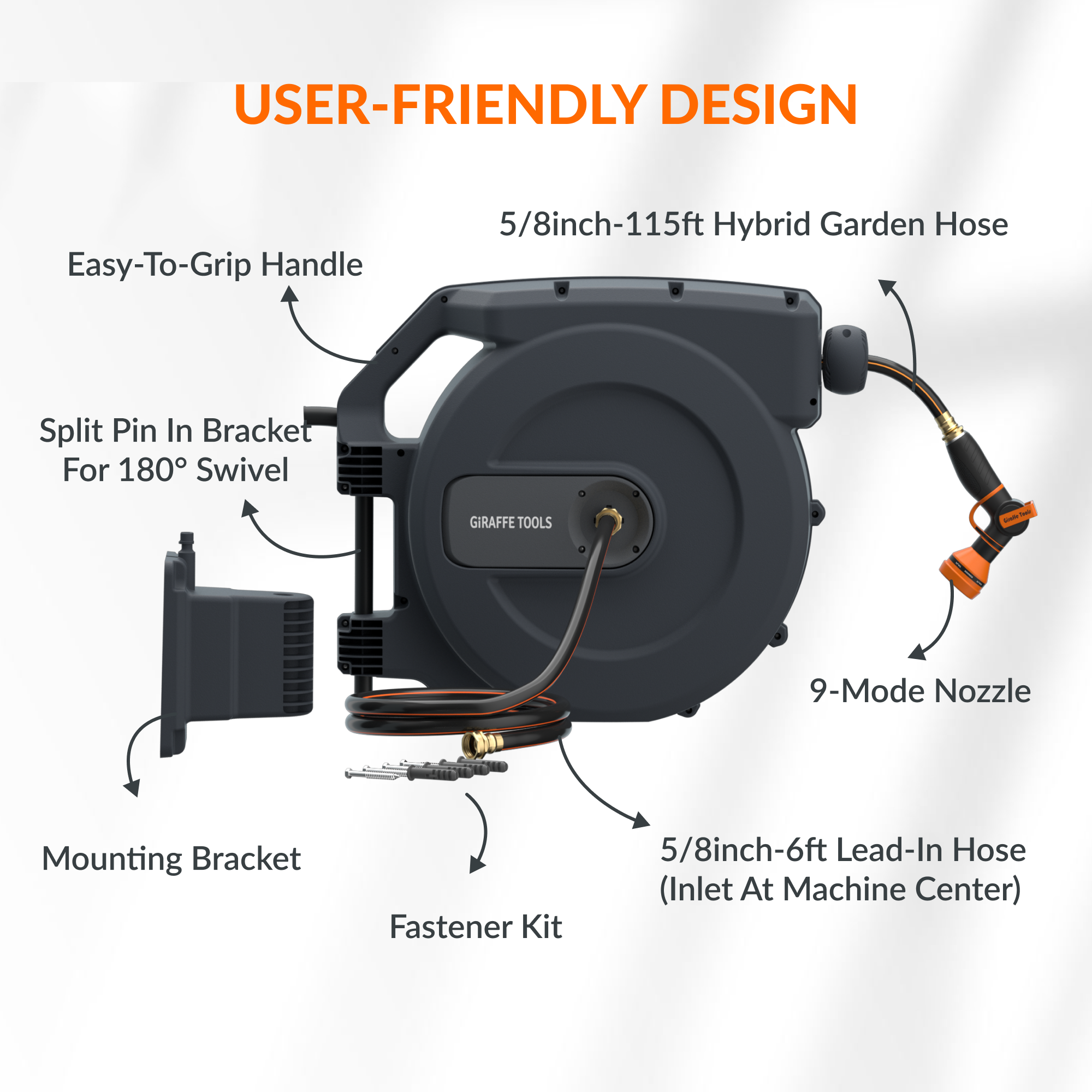 Retractable Garden Hose Reel-5/8 in-115ft