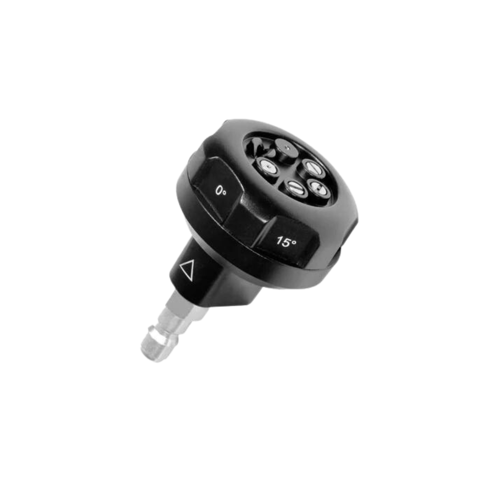 The Pressure Washer Spray Nozzle has an adjustable head with multiple angles, including 0° and 15°, and a quick-connect fitting—ideal for versatile cleaning.