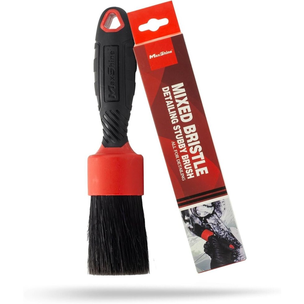 Maxshine Mixed Bristle Detailing Stubby Brush - Red