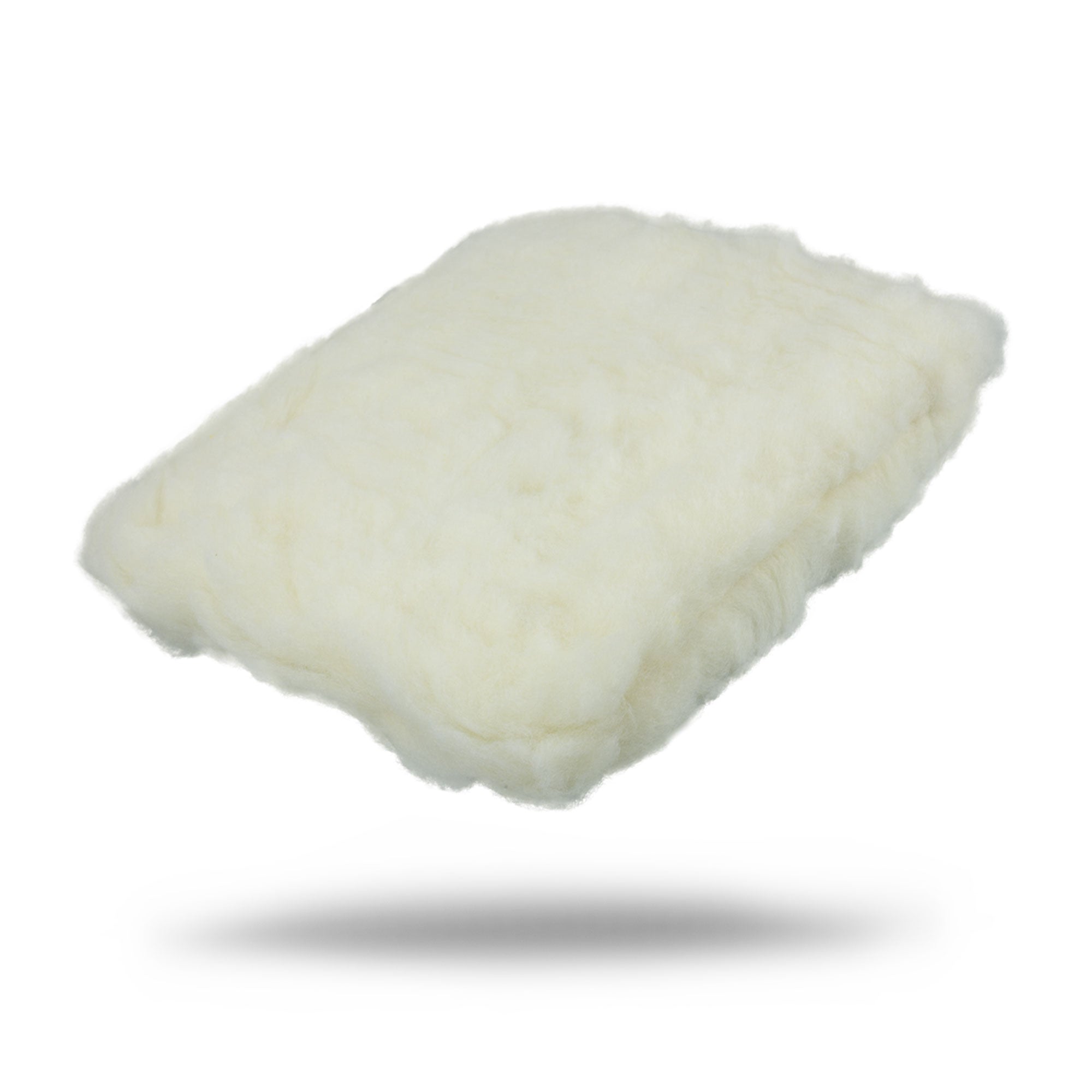 The Synthetic Wool Cleaning Pad is a rectangular, ultra-soft car cleaning pad made of fluffy white synthetic wool, shown floating above a white surface with a soft shadow below.