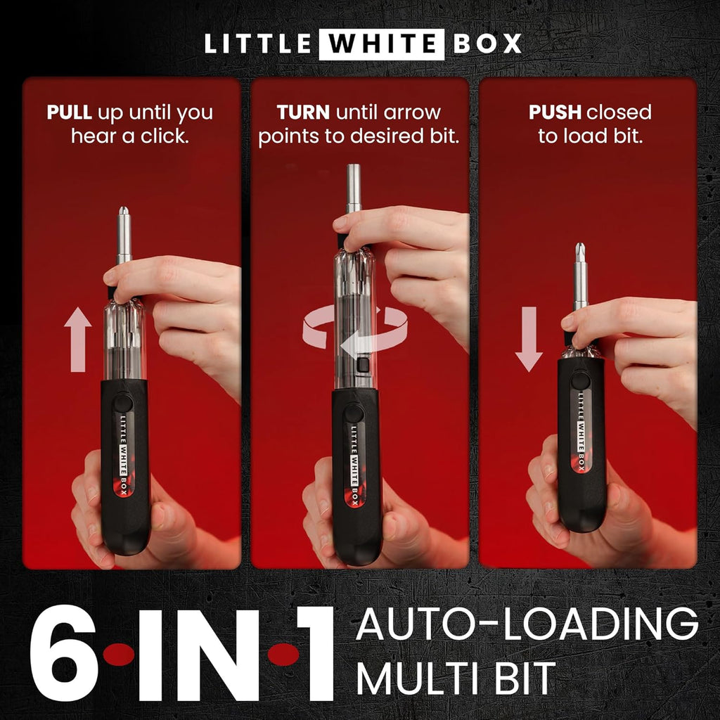 6-in-1 Screwdriver with Multi Bit Autoloading Barrel, Ergonomic Handle with Rotating Collar, Includes 6 High Grade Bits