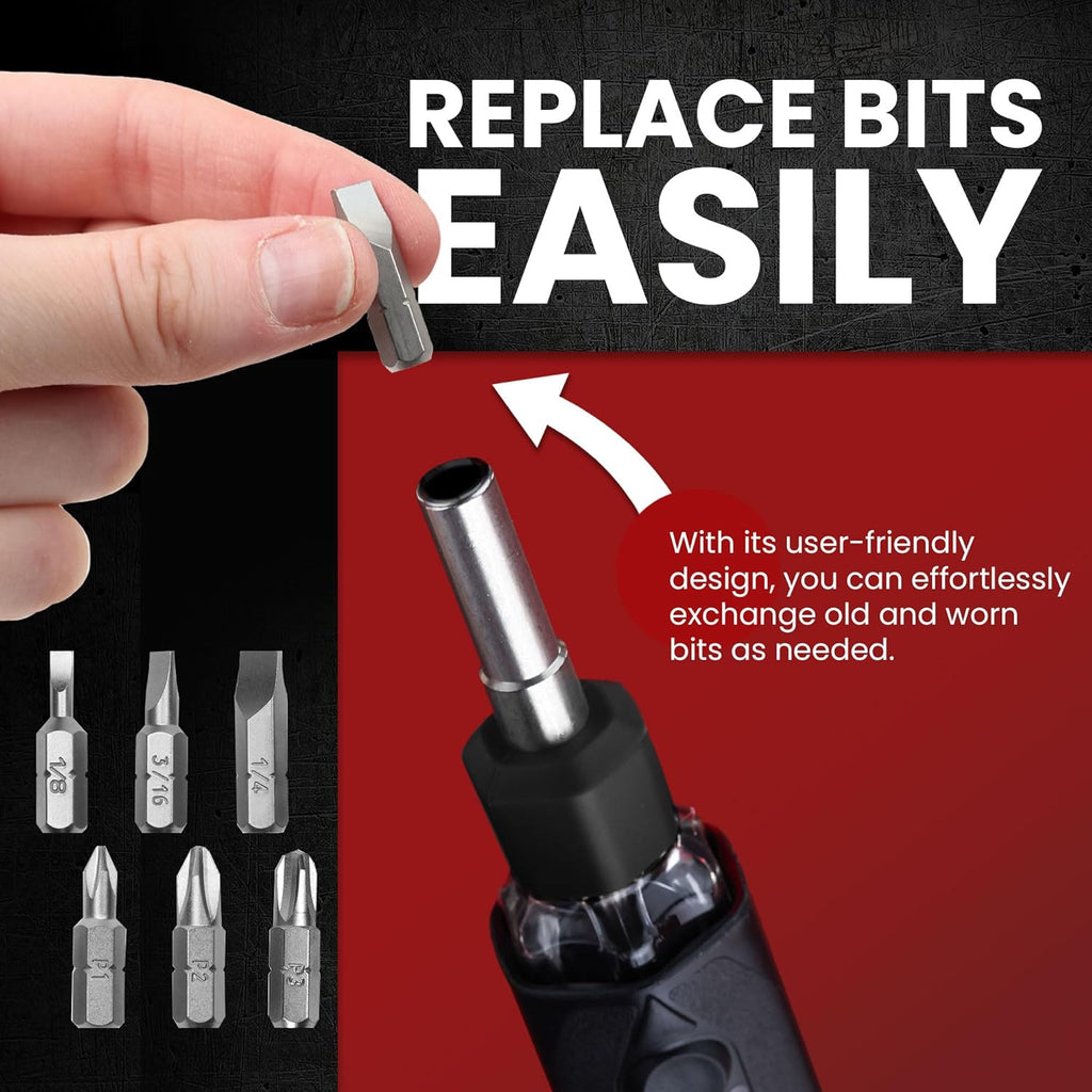 6-in-1 Screwdriver with Multi Bit Autoloading Barrel, Ergonomic Handle with Rotating Collar, Includes 6 High Grade Bits