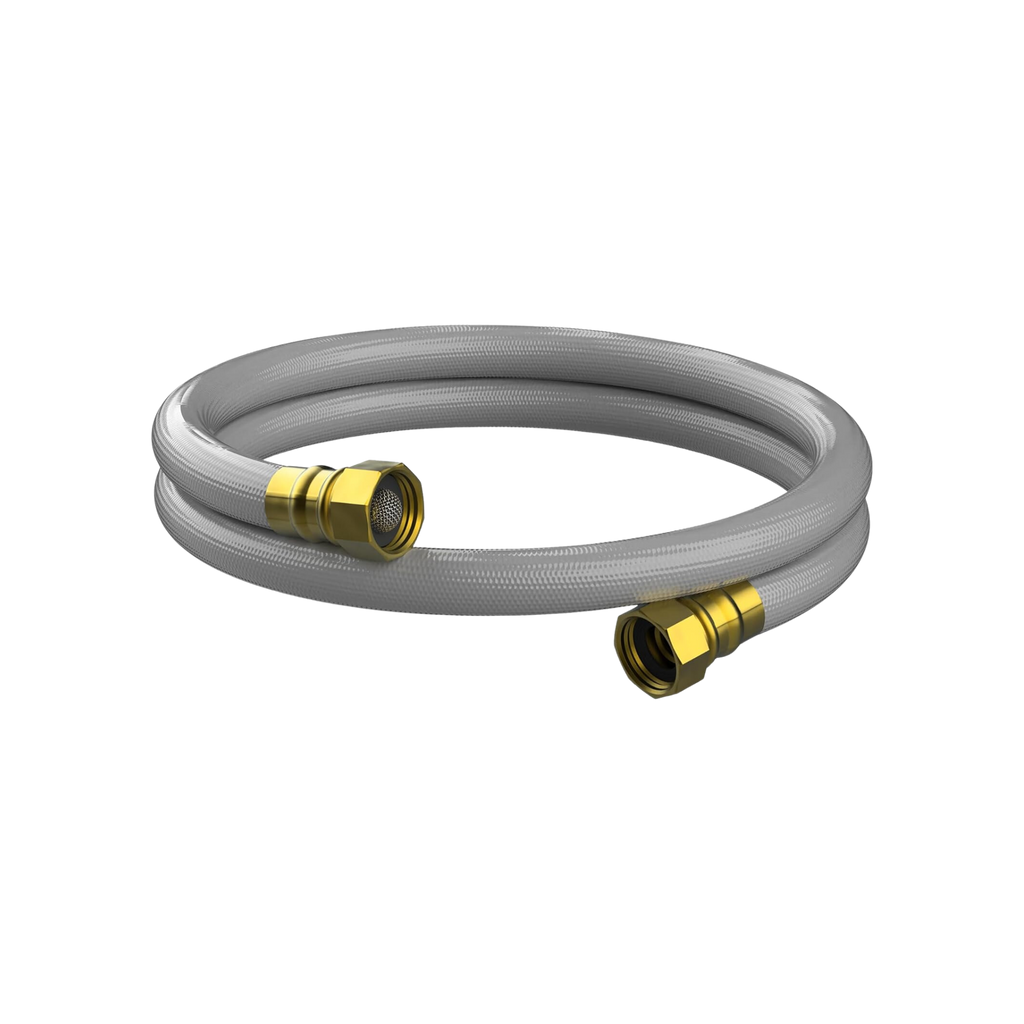 A coiled, transparent 6FT Pressure Washer Leader Hose for Grandfalls with brass fittings on both ends, shown on a plain white background—ideal as a Giraffe Tools pressure washer hose.