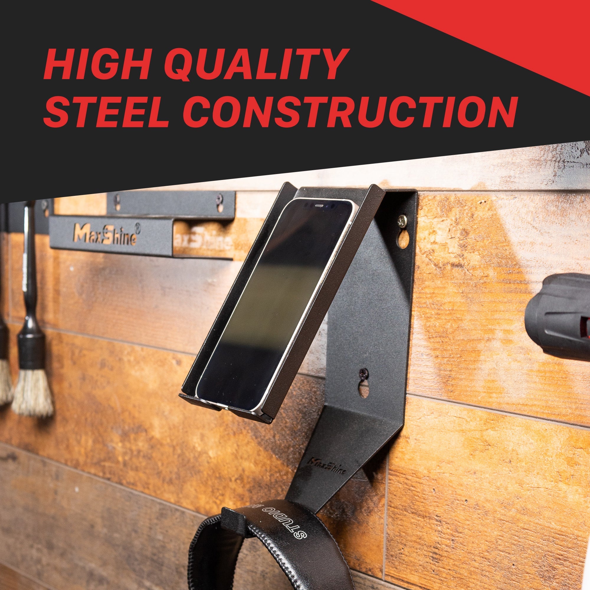 Wall Mount Phone Holder and Headphone Rack