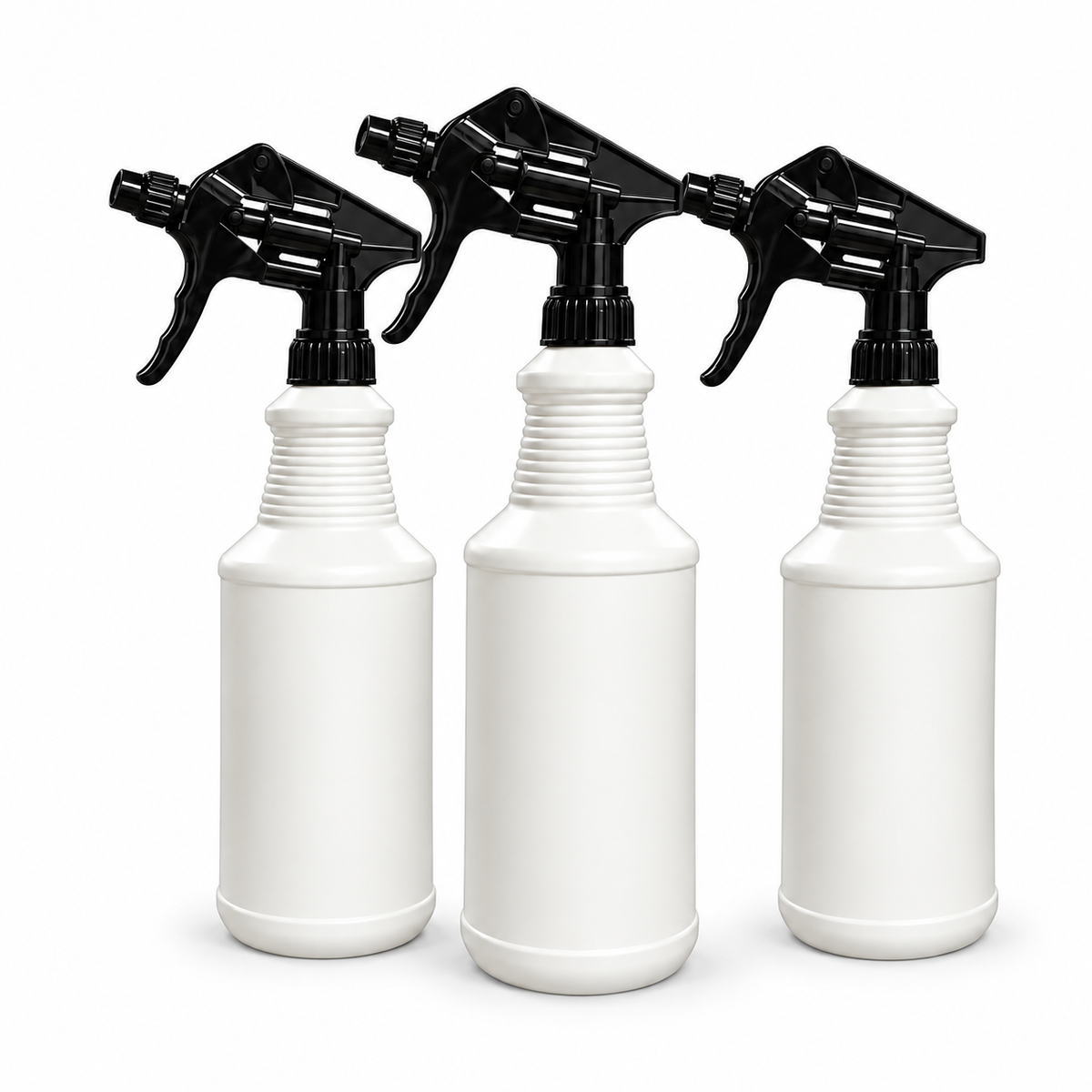 Plastic Spray Bottle 32 oz White HDPE With Black Heavy Duty Sprayer 3 Pack