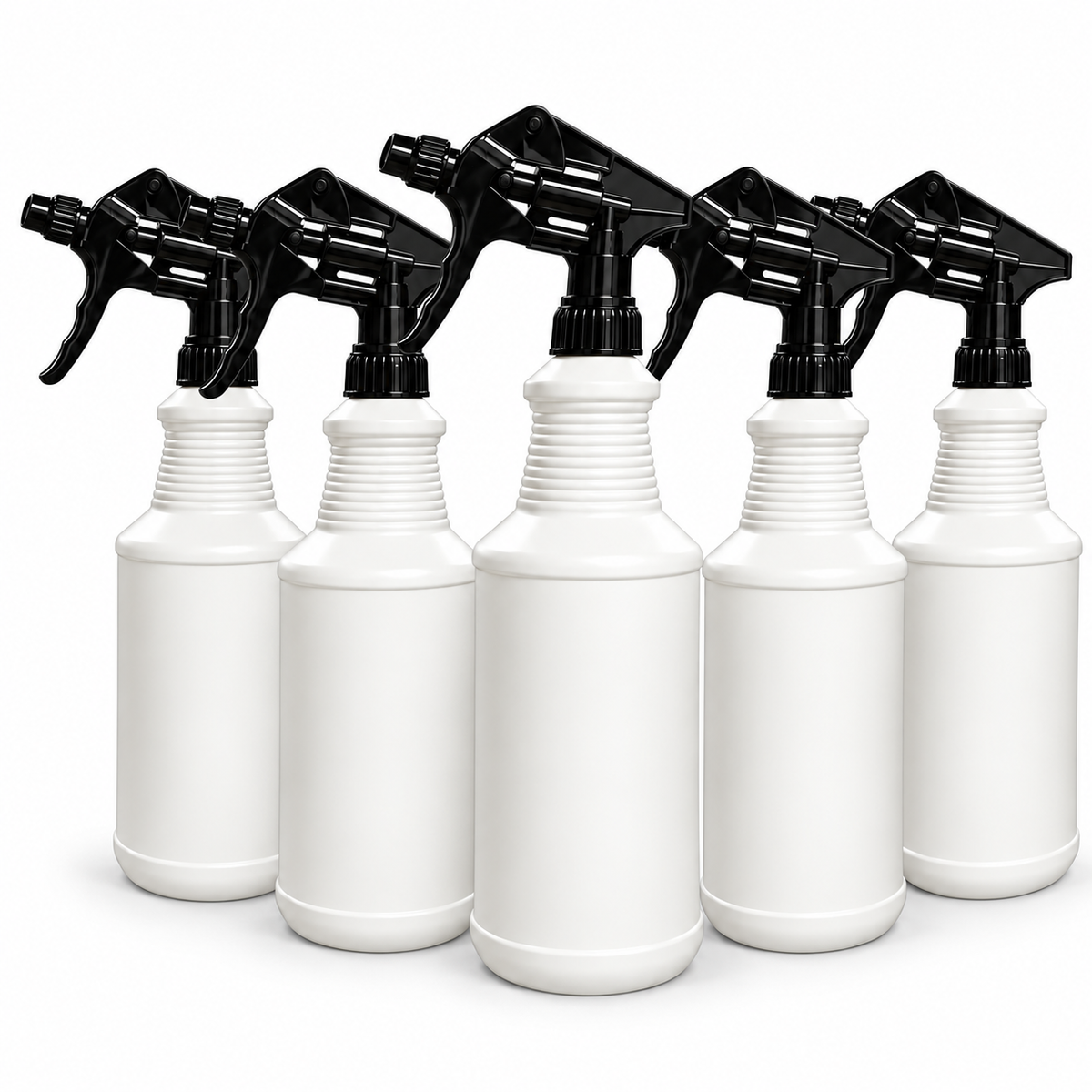 Plastic Spray Bottle 32 oz White HDPE With Black Heavy Duty Sprayer 5 Pack