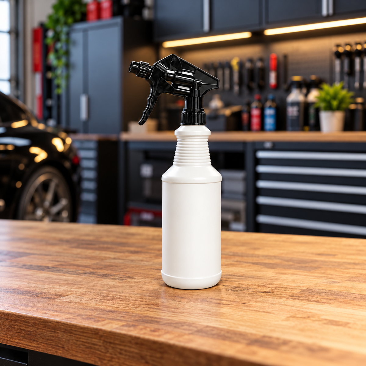 Plastic Spray Bottle 32 oz White HDPE With Black Heavy Duty Sprayer