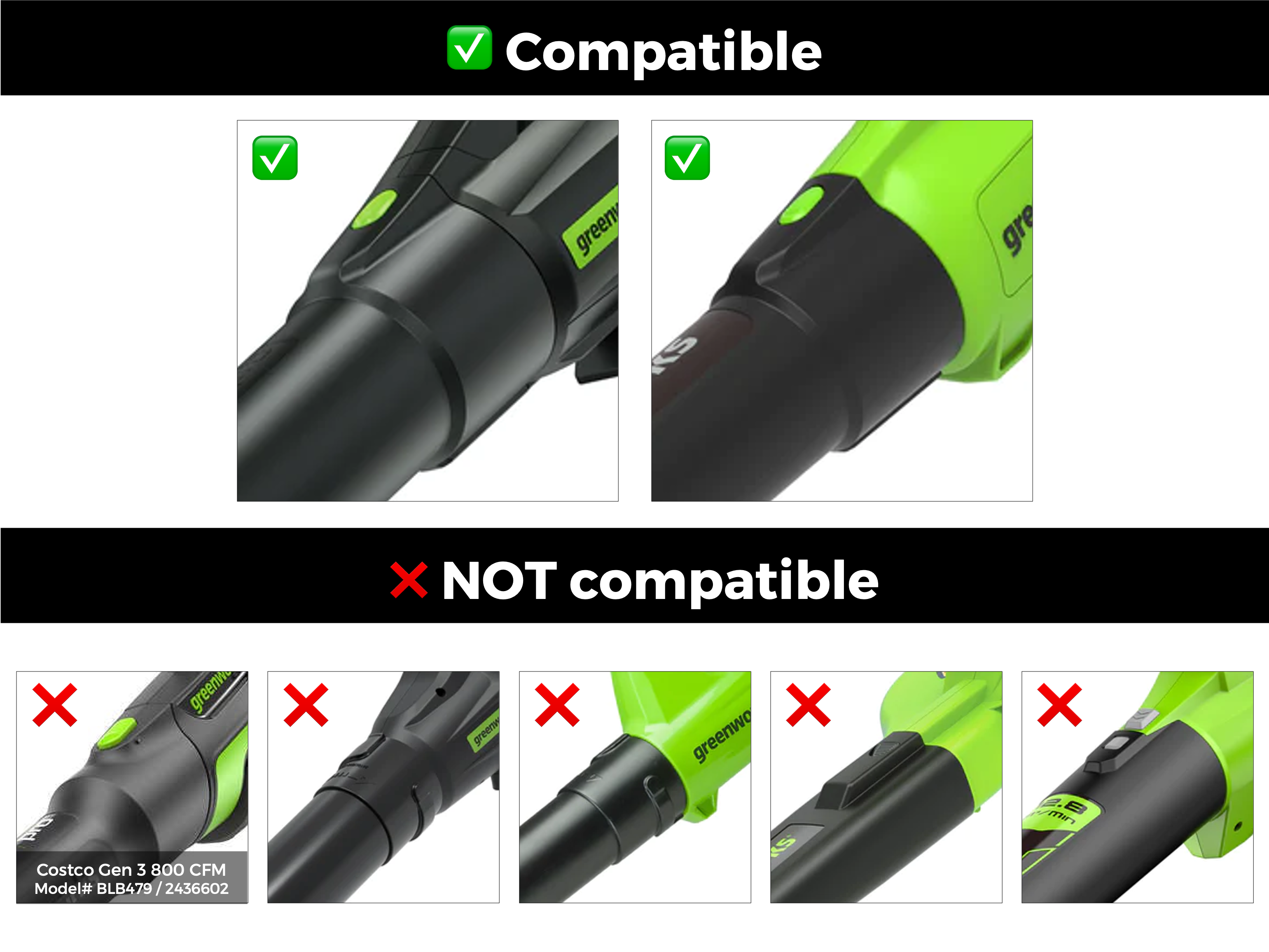 STUBBY® Car Drying Nozzle for Greenworks 760, 730, 700, 610, 585, 550, 515, & 500 CFM Leaf Blowers