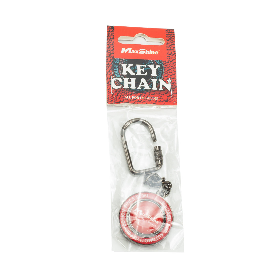 MaxShine Car Keyholders | Detailing Keychains come packaged with a metal carabiner and a round red and white fob—ideal for car detailing fans wanting stylish, reliable MaxShine keychains.