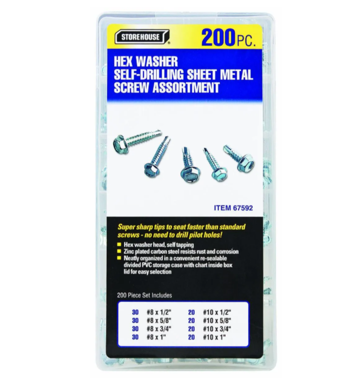 Self-Drilling Screw Assortment, 200-Piece