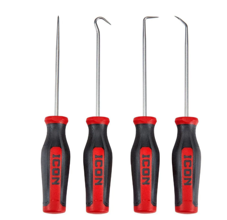 ICON Professional Mini Soft-Grip Pick and Hook Set, 4-Piece, Red