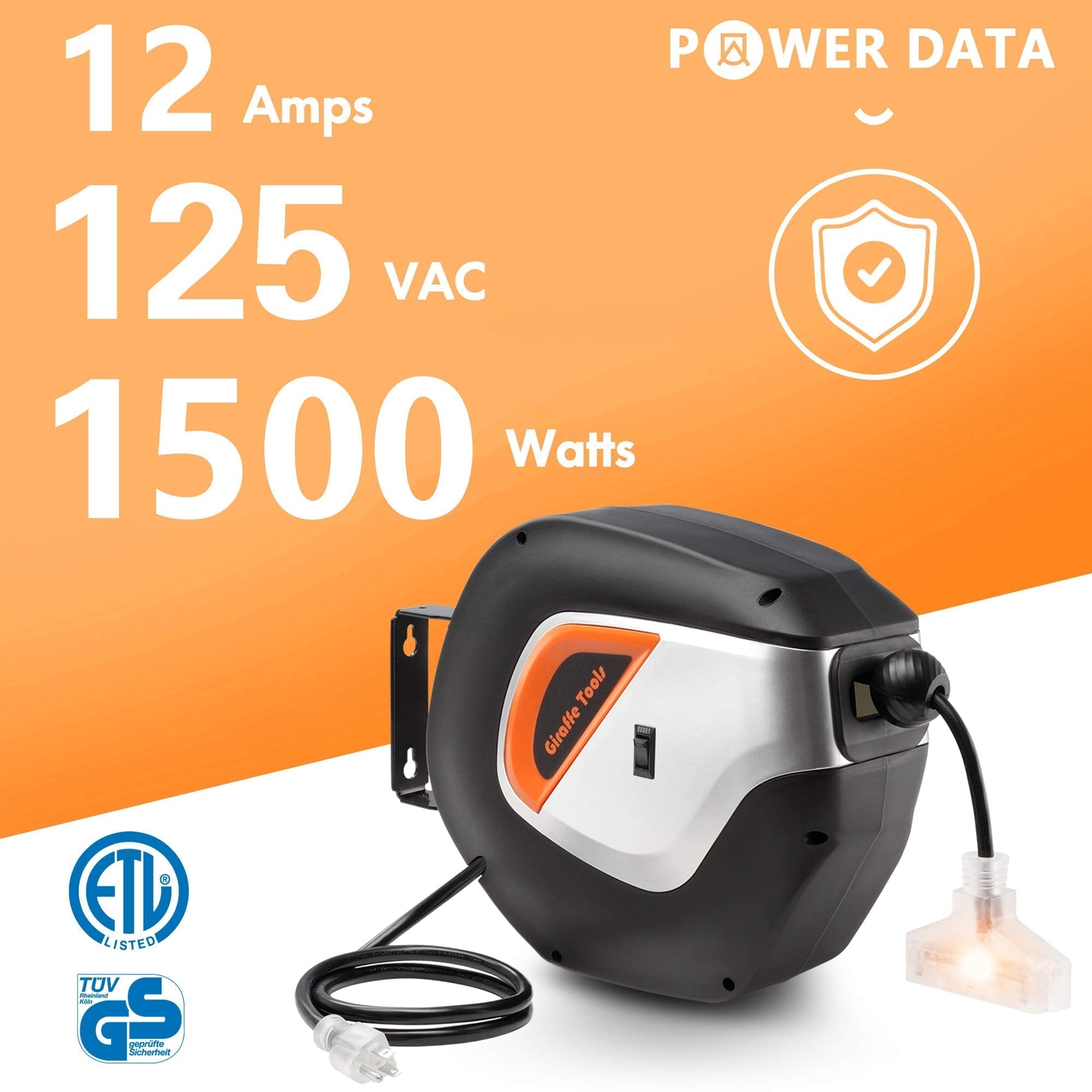 Retractable Extension Cord Reel-12/14/16 AWG